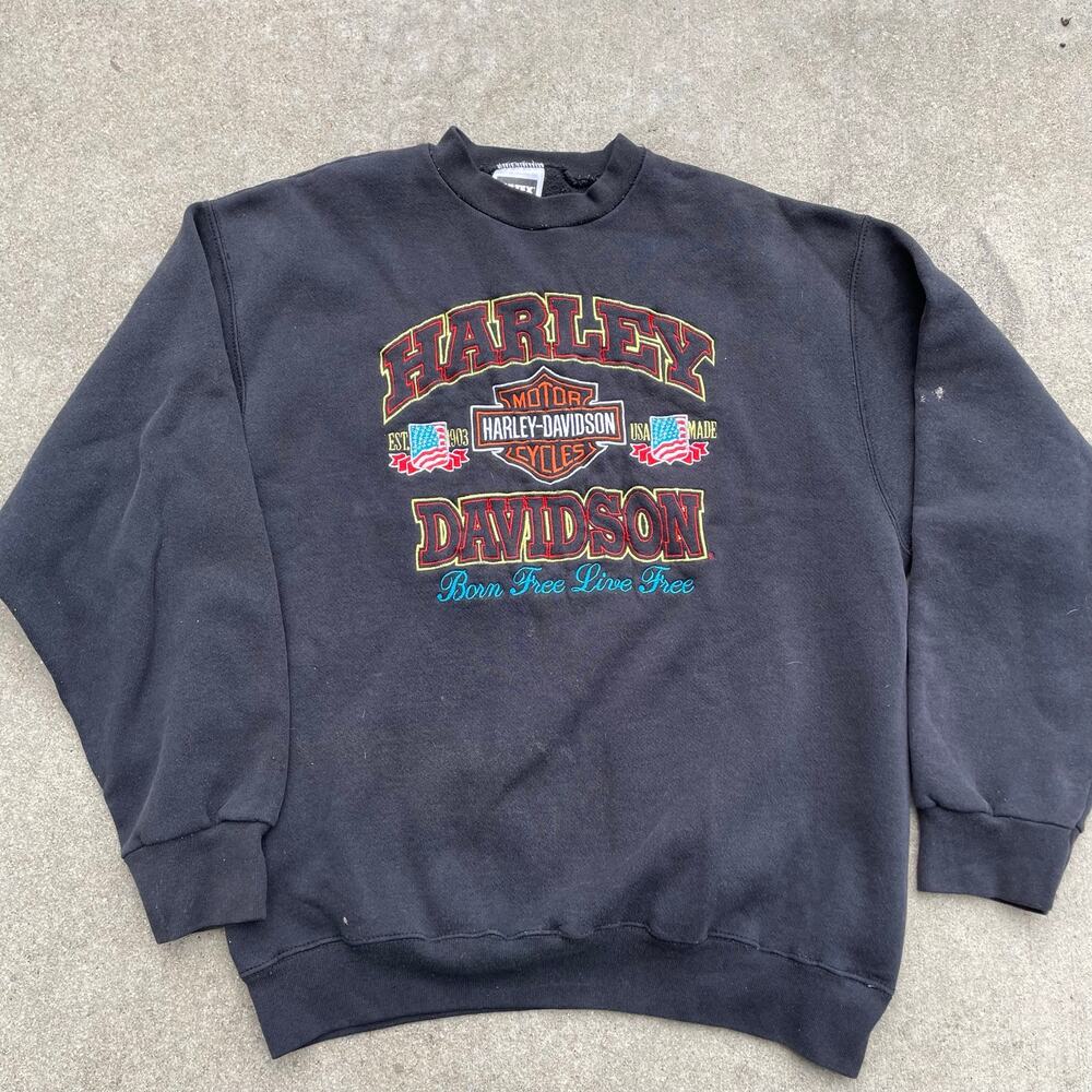 Vintage Harley Davidson Embroidered Crewneck Sweatshirt Mens L Tultex Biker